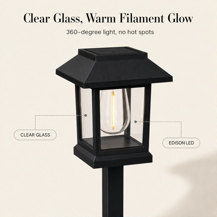 Lanthorne™ – Solar-Powered Vintage Lantern Pathway Light, Warm-Glow Filament Bulb, Weatherproof Garden Stake + 50% OFF