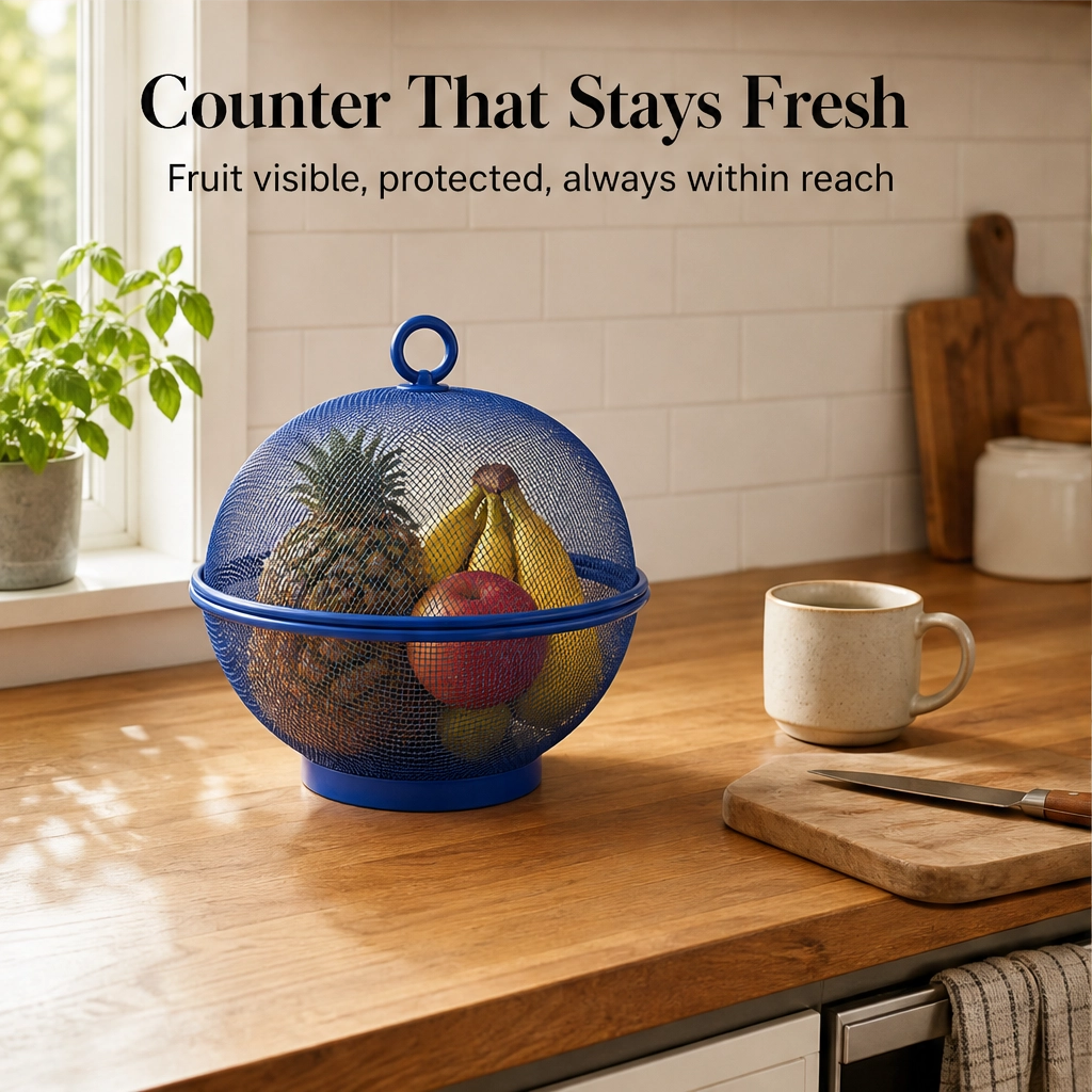 Larder™ – Breathable Mesh Fruit Basket with Dome Lid &amp; Built-In Colander + 50% OFF