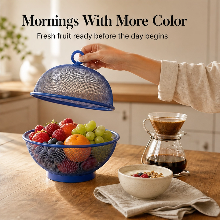 Larder™ – Breathable Mesh Fruit Basket with Dome Lid &amp; Built-In Colander + 50% OFF