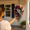 Bunting & Bloom™ – Patriotic LED Hanging Flower Basket with Remote-Controlled Lights & Mini American Flags + 50% OFF