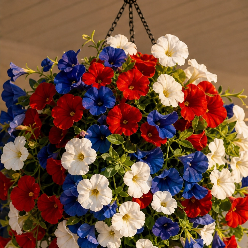 Bunting &amp; Bloom™ – Patriotic LED Hanging Flower Basket with Remote-Controlled Lights &amp; Mini American Flags + 50% OFF
