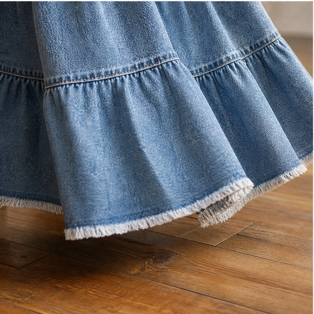 Willowdrift™ – High-Waisted Tiered A-Line Boho Denim Maxi Skirt + 50% OFF