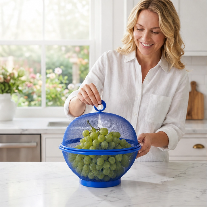 Larder™ – Breathable Mesh Fruit Basket with Dome Lid &amp; Built-In Colander + 50% OFF