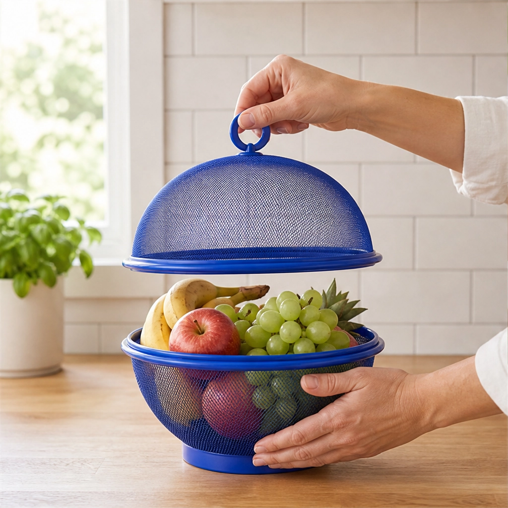Larder™ – Breathable Mesh Fruit Basket with Dome Lid &amp; Built-In Colander + 50% OFF