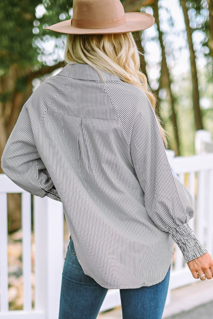 The AuraFlow Striped Lapel Shirt - Oversized Drawdown Sleeves, Mid-Length Fit, + 50% OFF