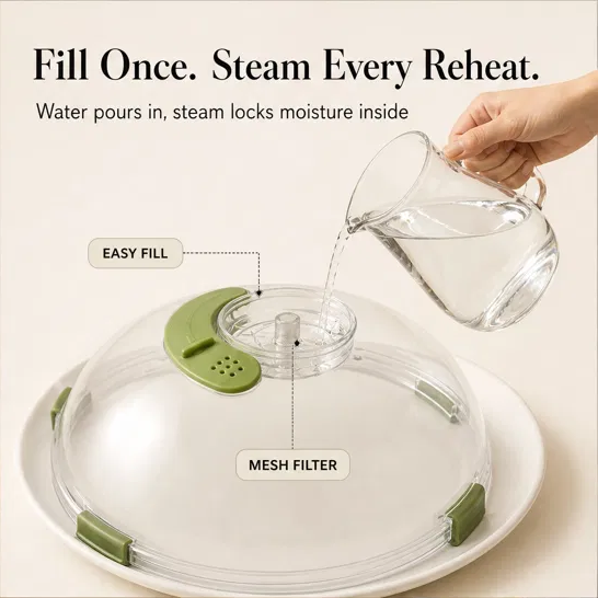 Steamora™ – Splatter-Free Microwave Cover with Steam Reservoir + 50% OFF