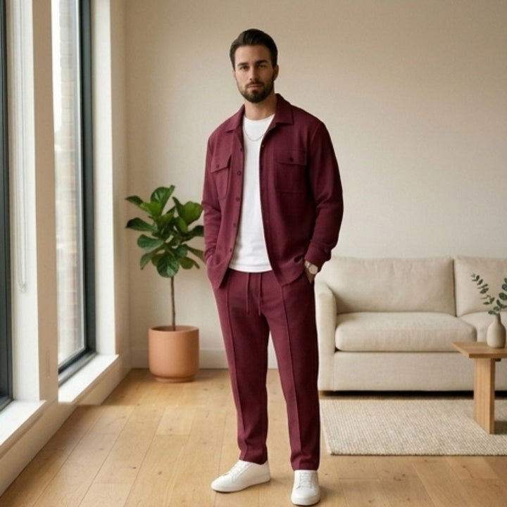 Harlow™ – Waffle-Knit Shirt Jacket &amp; Straight-Leg Pants 2-Piece Set for Men + 50% OFF