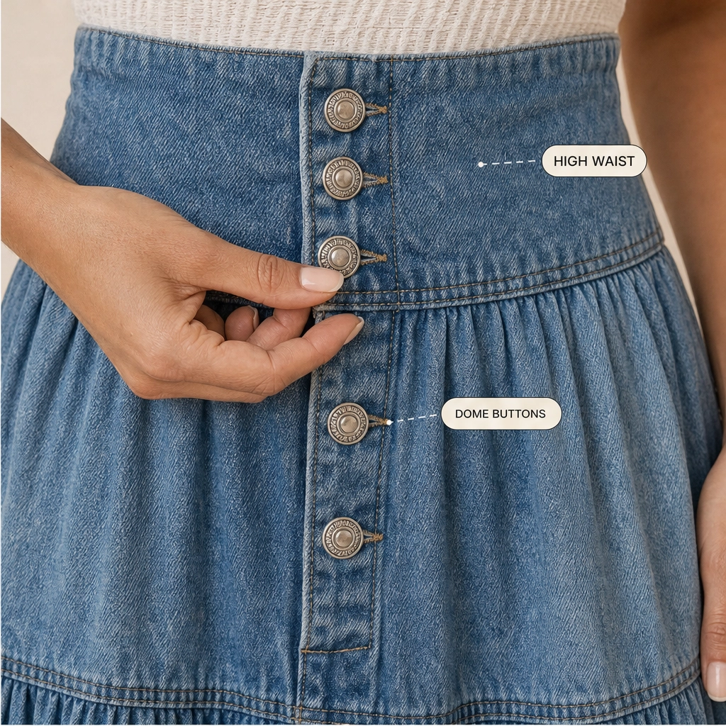 Willowdrift™ – High-Waisted Tiered A-Line Boho Denim Maxi Skirt + 50% OFF