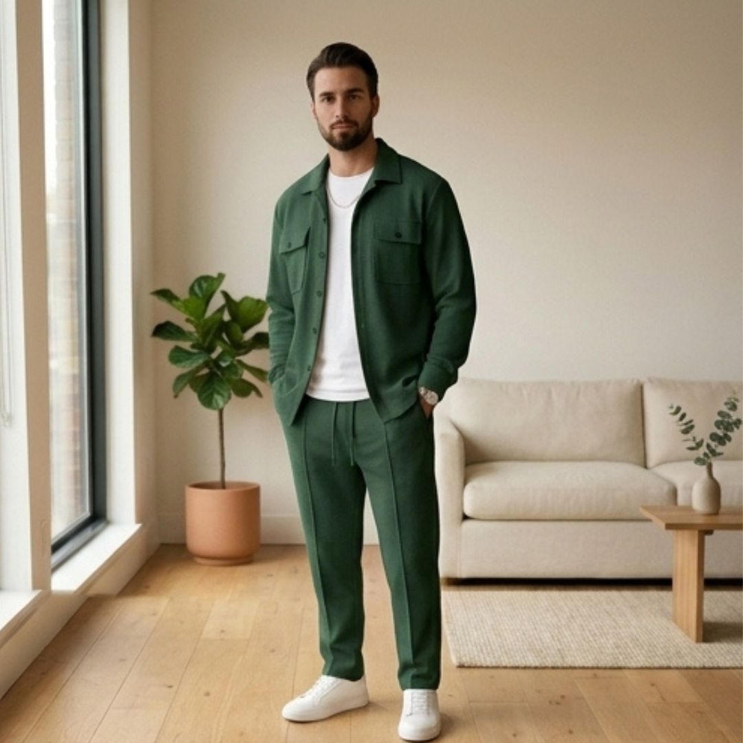 Harlow™ – Waffle-Knit Shirt Jacket &amp; Straight-Leg Pants 2-Piece Set for Men + 50% OFF