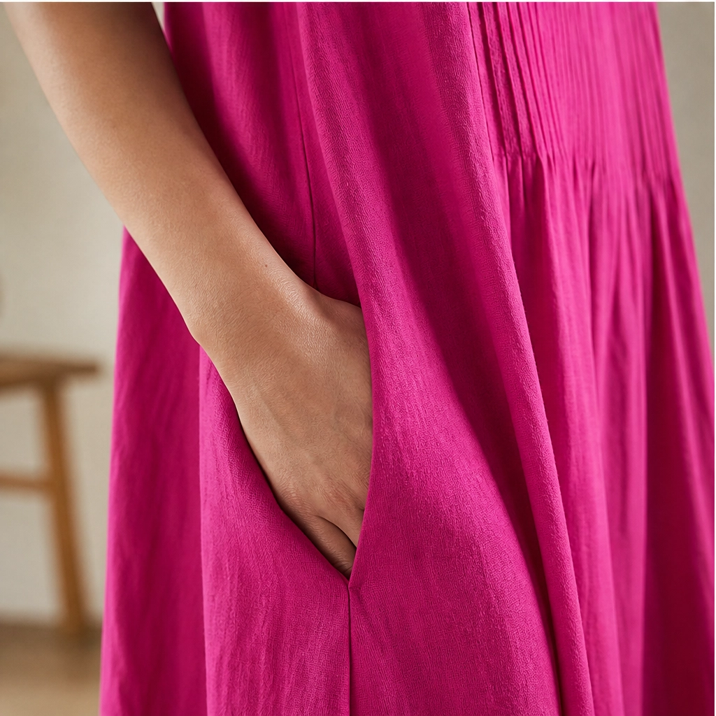 Lindelle™ – Pleated V-Neck Flowy Maxi Dress with Pockets + 50% OFF