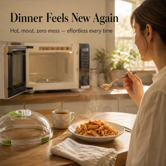 Steamora™ – Splatter-Free Microwave Cover with Steam Reservoir + 50% OFF
