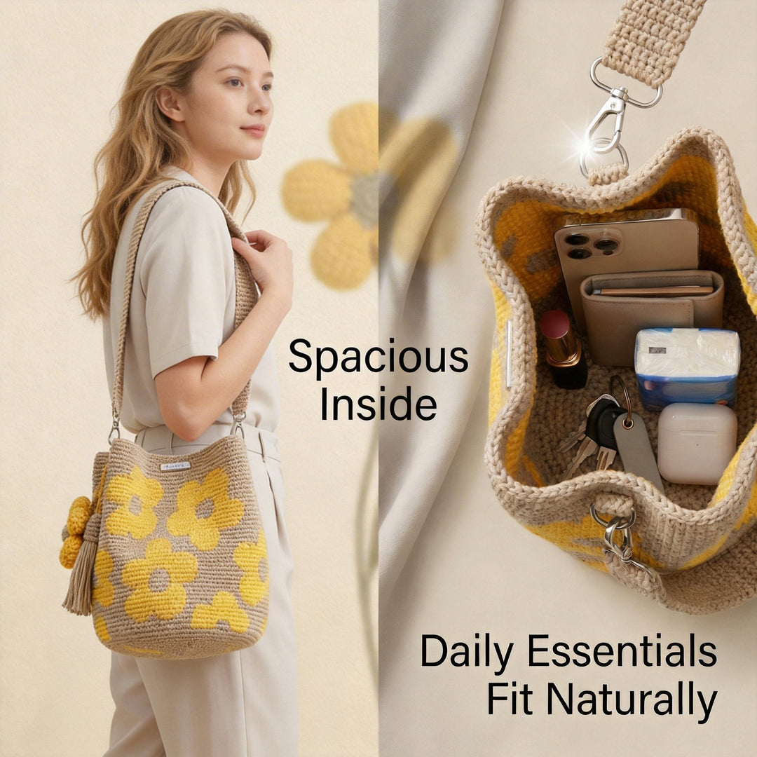 Marigold Lane™ – Handmade Crochet Flower Tote with 3D Floral Appliqués &amp; Tassel Charm + 50% OFF