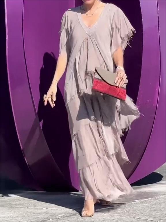 The AuraFlow Maxi Dress - Elegant V-Neck, Tiered Ruffle Skirt, and Off Sale + 50% OFF