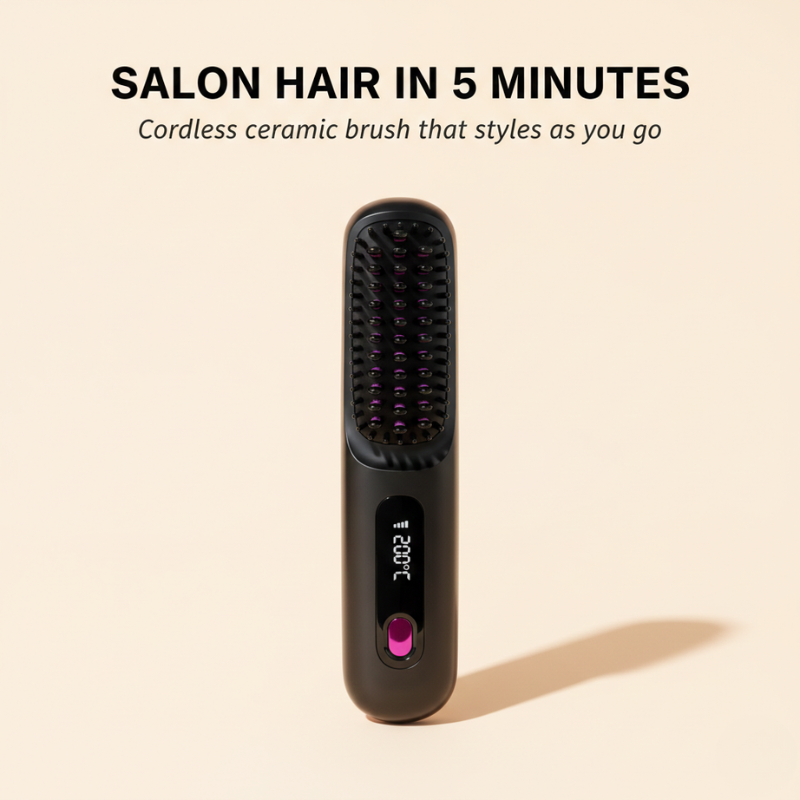 Velura™ – Cordless Ceramic Heated Hair Straightener Brush + 50% OFF