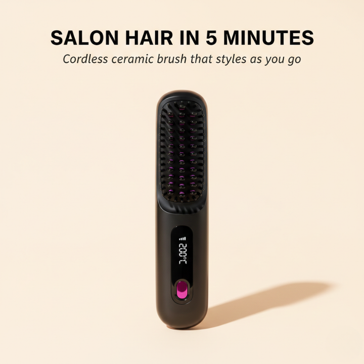 Velura™ – Cordless Ceramic Heated Hair Straightener Brush + 50% OFF