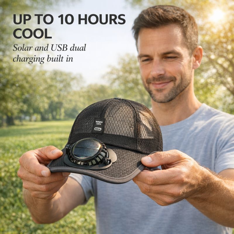 Heliowave™ – Solar-Powered Cooling Fan Baseball Cap with UPF50+ Sun Protection + 50% OFF
