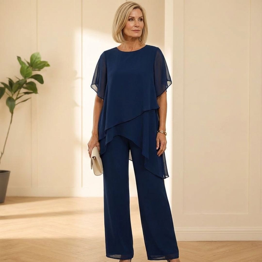 Drapesse™ – Asymmetric Layered Chiffon Top &amp; Wide Leg Pants Set + 50% OFF