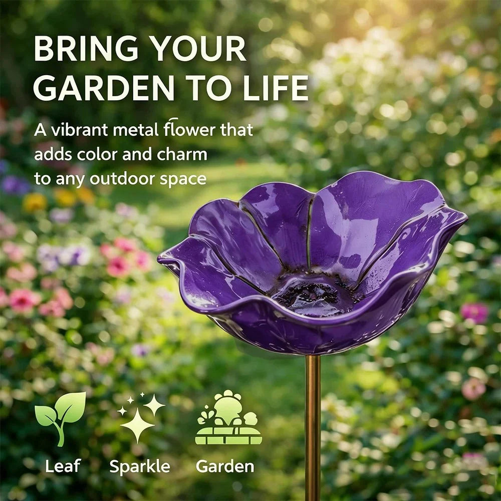 Briarcroft™ – Handcrafted Metal Poppy Garden Stake with Bird Bath Bowl + 50% OFF
