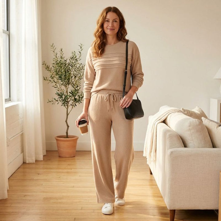 Flarell™ – Ribbed Stripe Crewneck &amp; Wide-Leg Pants Women&