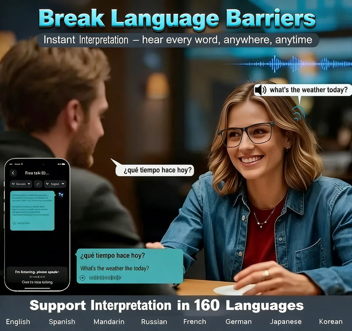 AI Interpretation Smart Glasses - Speak 160 Languages &amp; AI Chat + 50% OFF