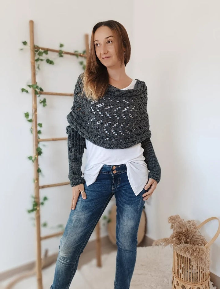 The AuraKnit Cable Wrap – Versatile Knitted Shrug for Women + 50% OFF