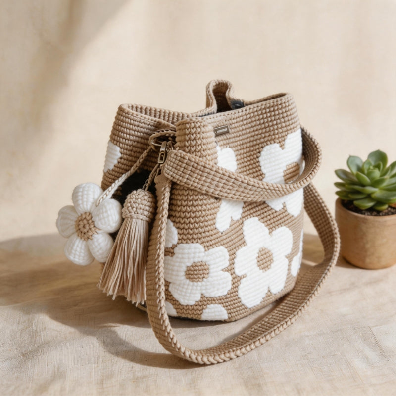 Marigold Lane™ – Handmade Crochet Flower Tote with 3D Floral Appliqués &amp; Tassel Charm + 50% OFF