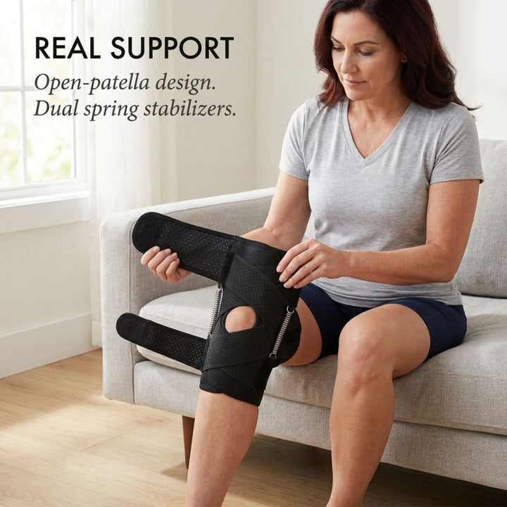 FlexAnchor™ – Open-Patella Knee Brace with V-Strap Support &amp; Spring Stabilizers + 50% OFF