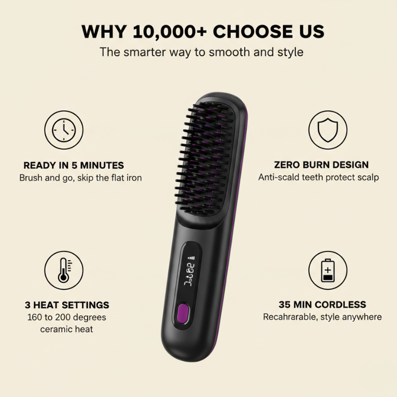 Velura™ – Cordless Ceramic Heated Hair Straightener Brush + 50% OFF
