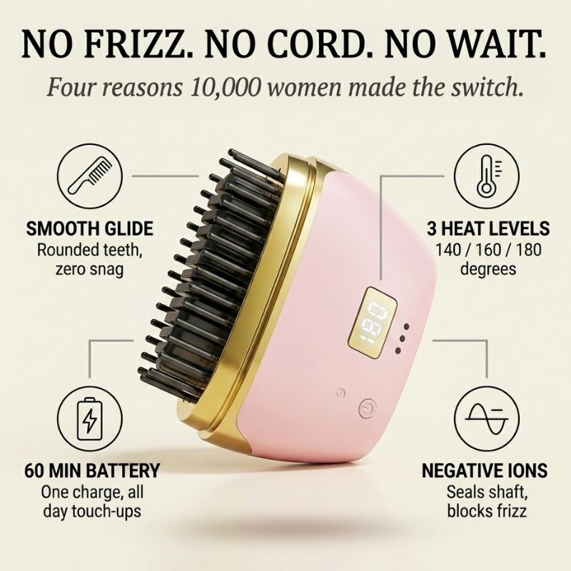 Velura™ – Cordless Hair Straightener Brush with Negative Ions &amp; MCH Ceramic Heat + 50% OFF