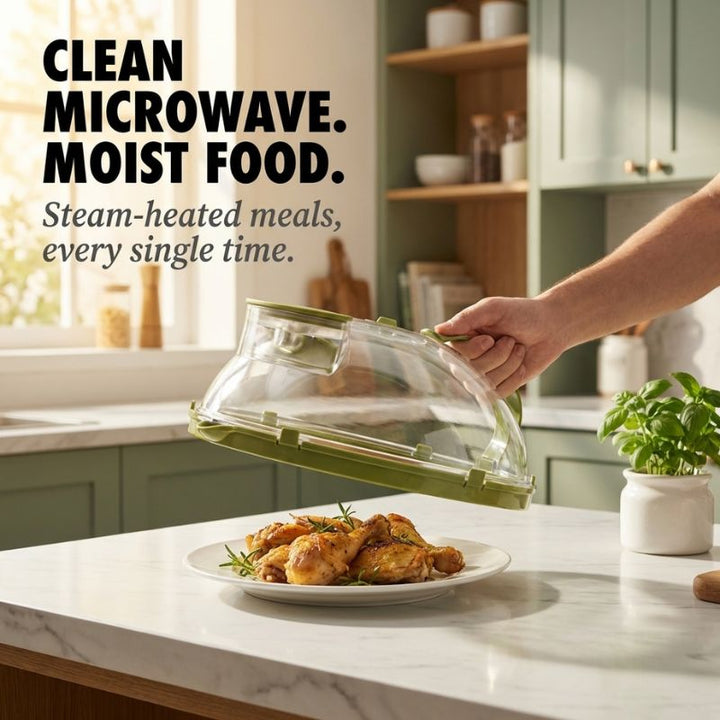 Steamwell™ – Microwave Cover with Water Steamer, Vent &amp; Handle + 50% OFF