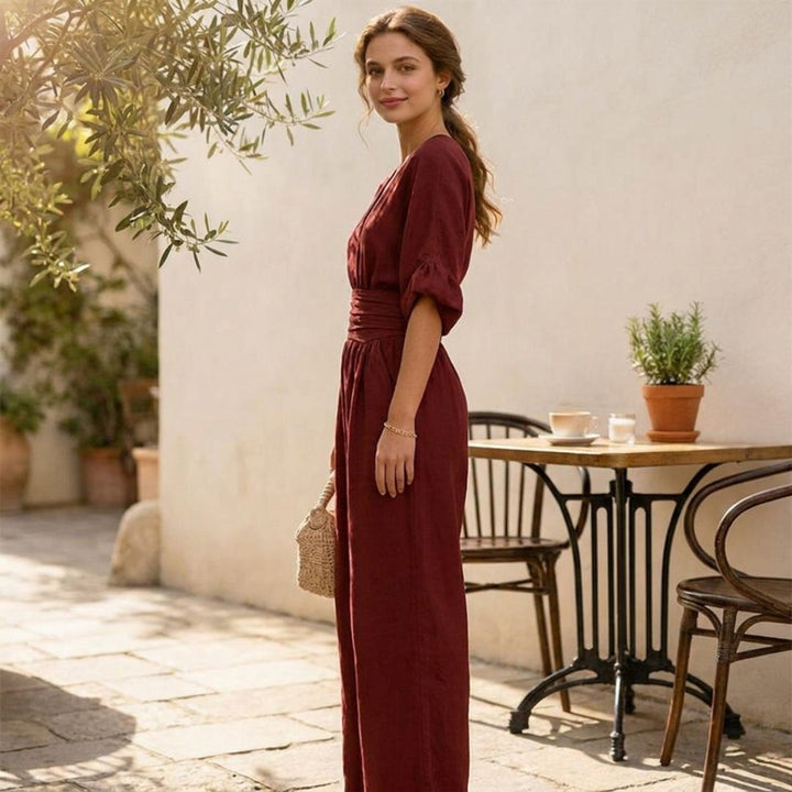Solelle™ – Elegant V-Neck Wide-Leg Jumpsuit + 50% OFF