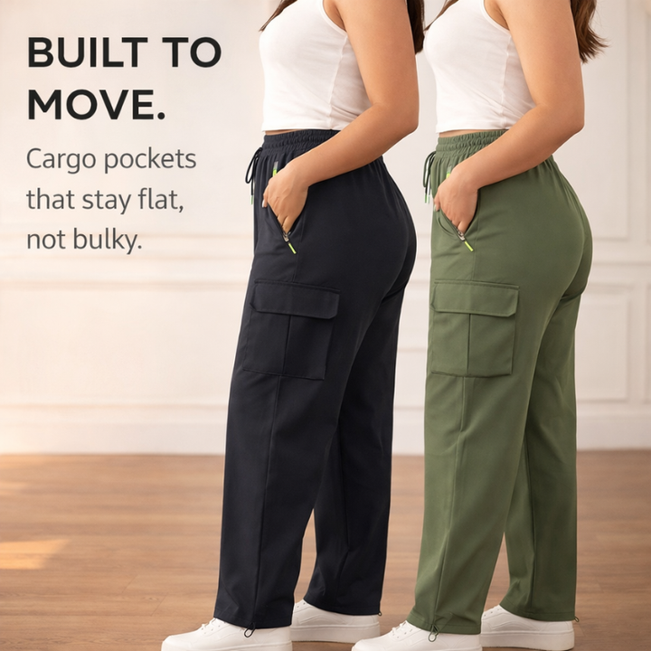 Drifthem™ – Lightweight Cargo Pants with Zipper Pocket, Drawstring Waist, Wide-Leg Fit – 2-Pack Women&