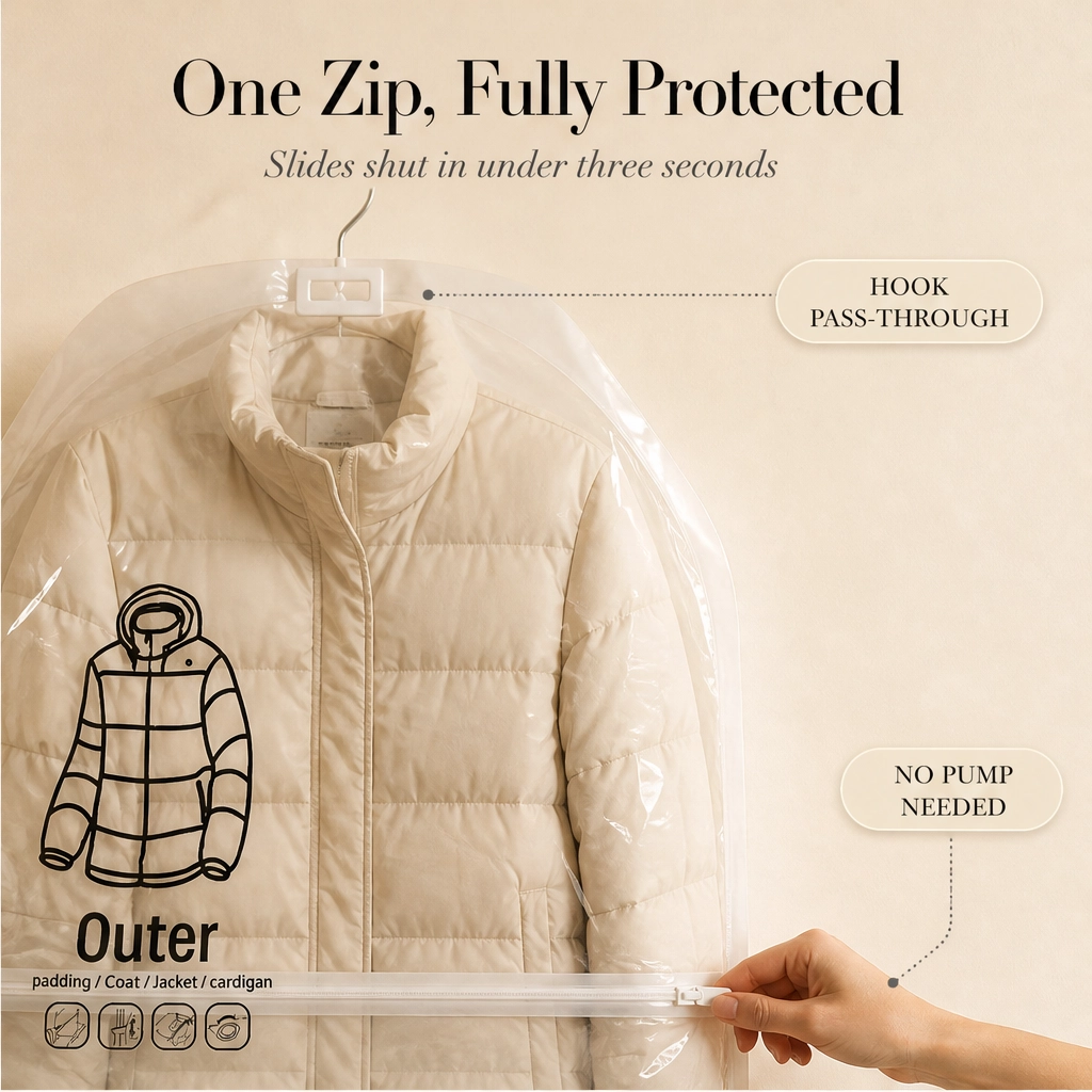 Hushvault™ – Hanging Vacuum Storage Bags for Coats, Jackets &amp; Closet Organization + 50% OFF