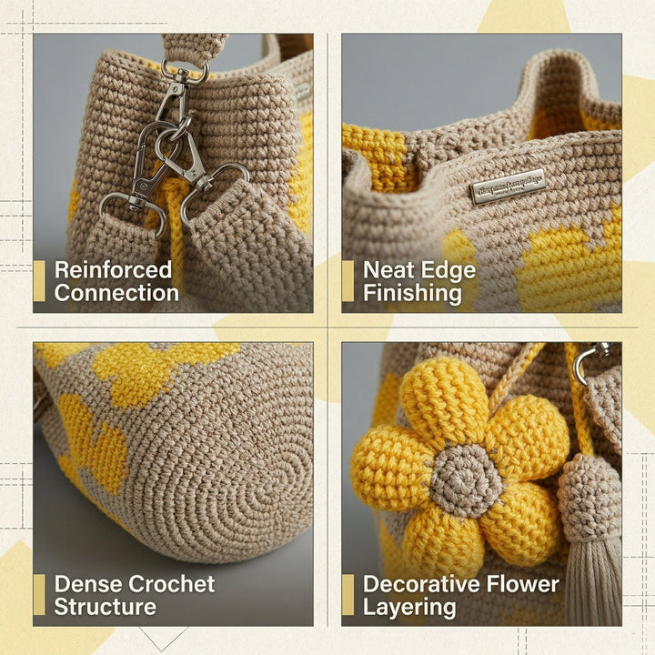 Marigold Lane™ – Handmade Crochet Flower Tote with 3D Floral Appliqués &amp; Tassel Charm + 50% OFF