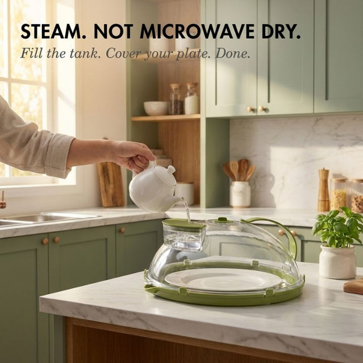 Steamwell™ – Microwave Cover with Water Steamer, Vent &amp; Handle + 50% OFF