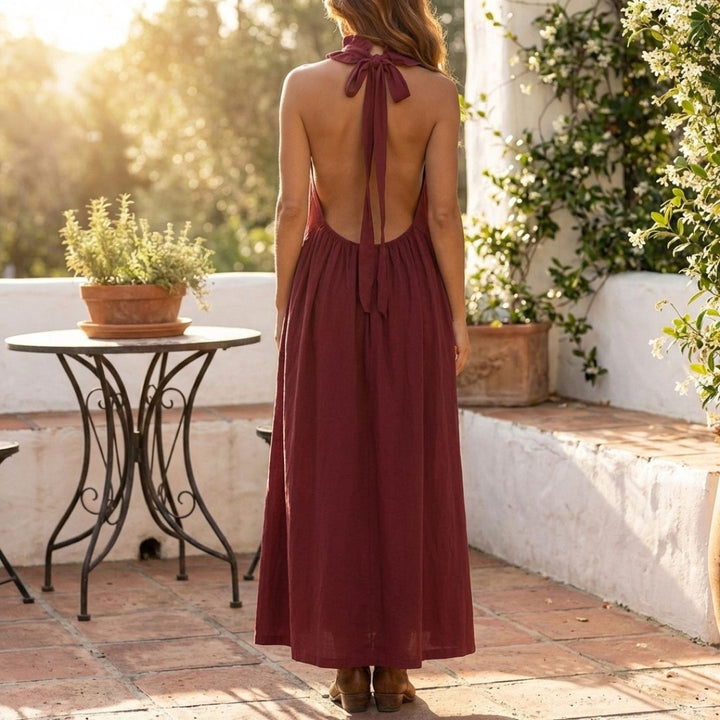 Velune™ – Ruffle Halter Deep V Maxi Dress with Pockets + 50% OFF