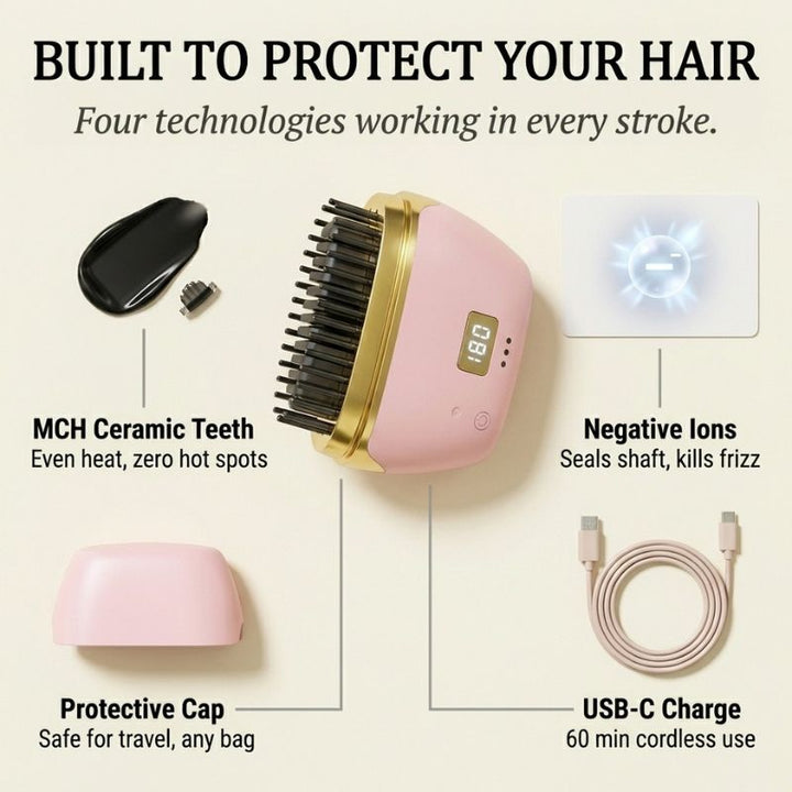 Velura™ – Cordless Hair Straightener Brush with Negative Ions &amp; MCH Ceramic Heat + 50% OFF