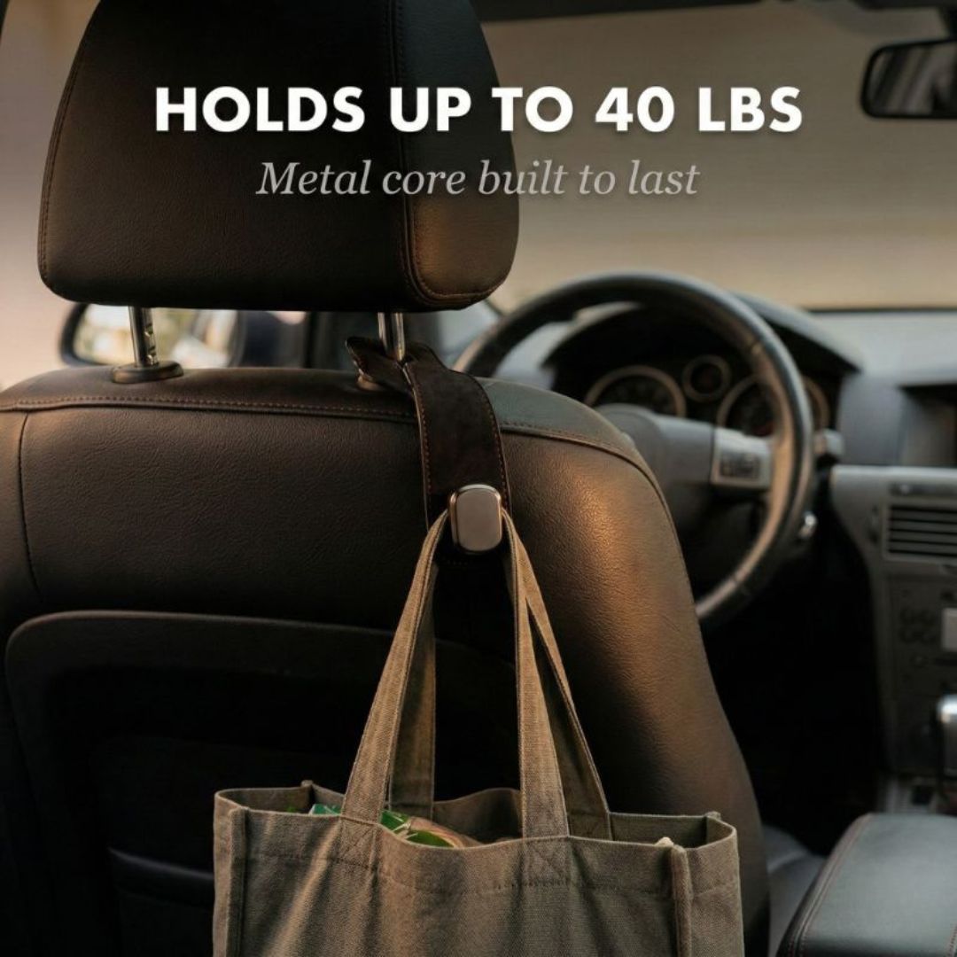 Anchor™ – Leather Car Headrest Hooks with Double Grip (Holds 30 lb) + 50% OFF
