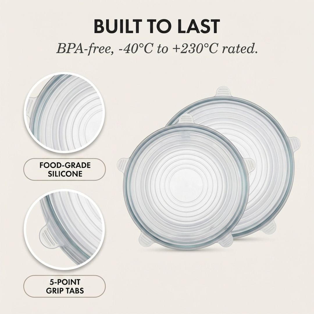 FreshLock™ – Airtight Stretch Silicone Food Cover Lids Set (6 Sizes, BPA-Free) + 50% OFF