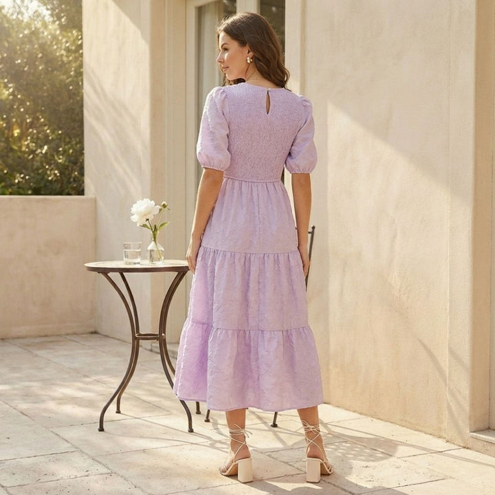Gossamer™ – Smocked Puff Sleeve Tiered Midi Dress + 50% OFF