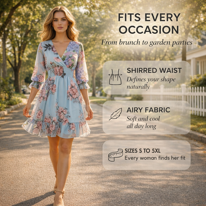 Florette™ – Floral V-Neck Shirred Waist Women&