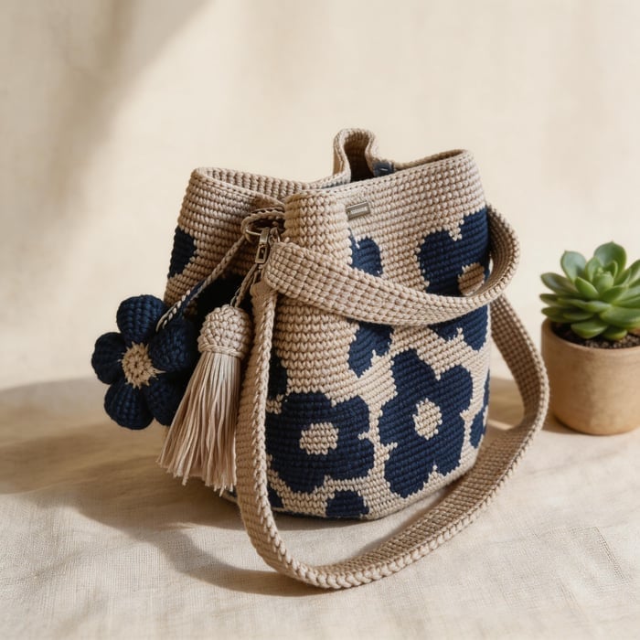 Marigold Lane™ – Handmade Crochet Flower Tote with 3D Floral Appliqués &amp; Tassel Charm + 50% OFF