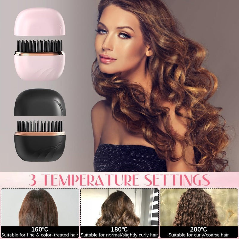 Miravel – Mini Cordless Hair Straightener Brush with 30s Fast Heat &amp; USB-C Charging + 50% OFF