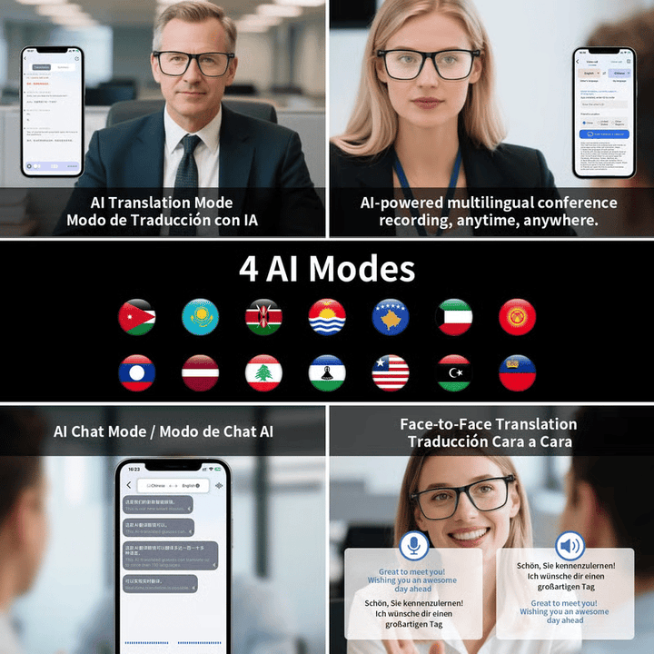 AI Interpretation Smart Glasses - Speak 160 Languages &amp; AI Chat + 50% OFF