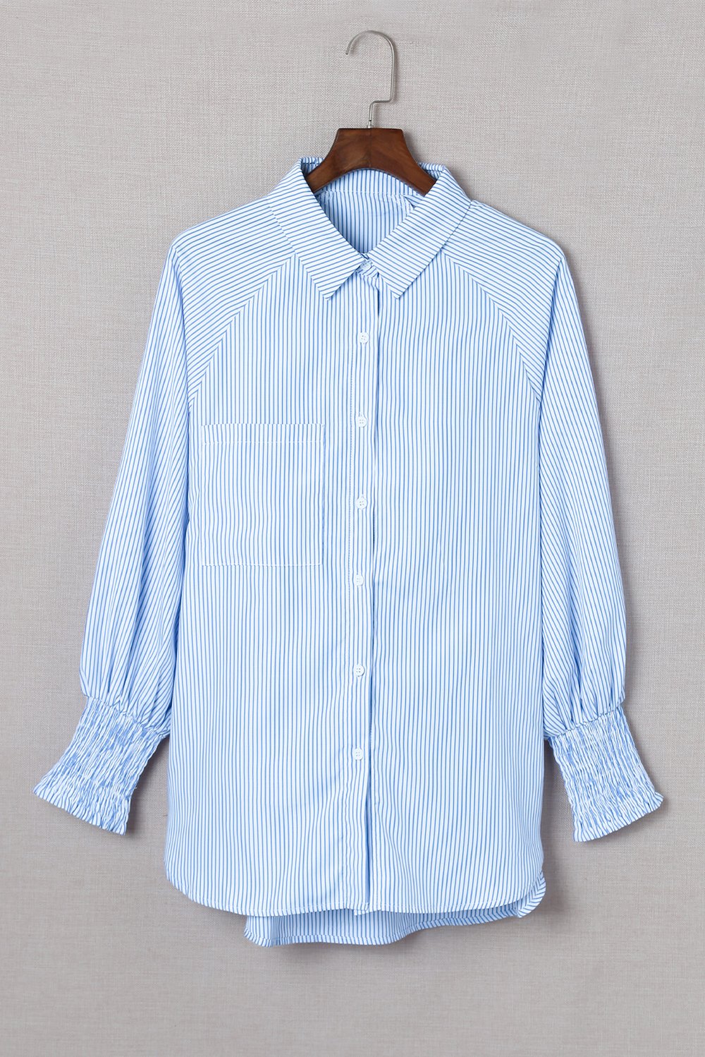 The AuraFlow Striped Lapel Shirt - Oversized Drawdown Sleeves, Mid-Length Fit, + 50% OFF