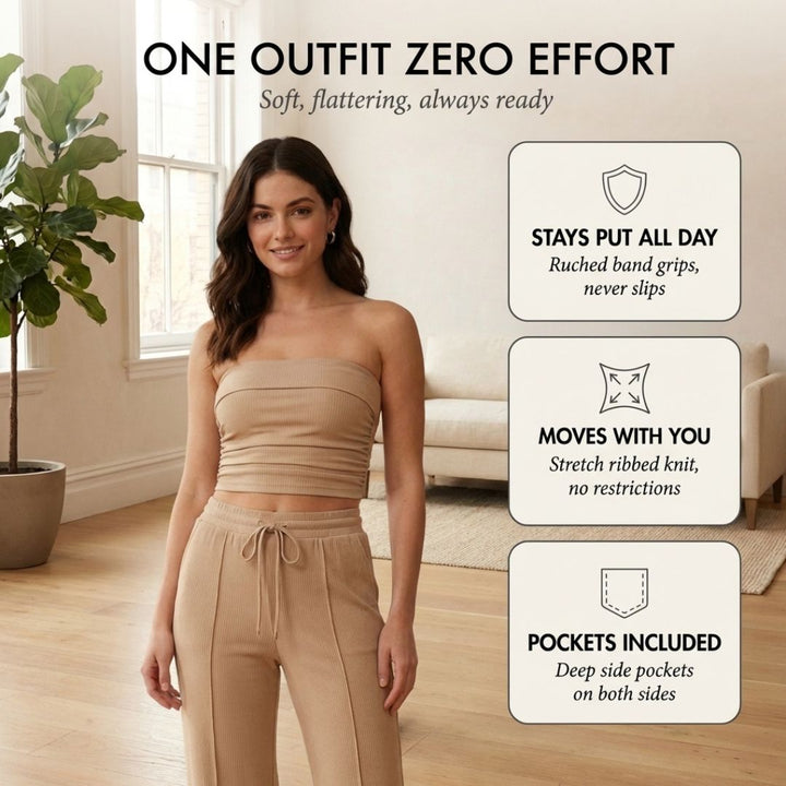 Riveaux™ – Ribbed Strapless Crop Top &amp; Wide-Leg Pants Matching Set + 50% OFF