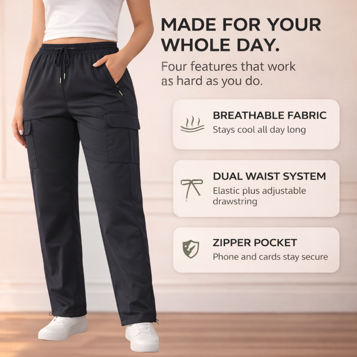 Drifthem™ – Lightweight Cargo Pants with Zipper Pocket, Drawstring Waist, Wide-Leg Fit – 2-Pack Women&