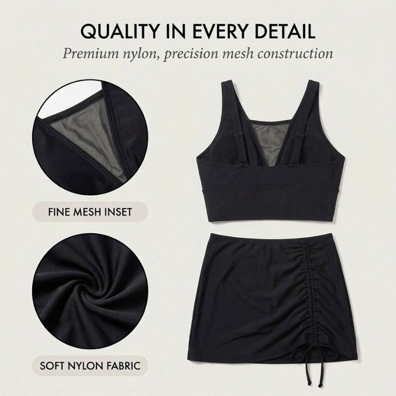Tidra™ – Tummy Control High-Waist Skirt Bikini Set with Adjustable Mesh Overlay + 50% OFF