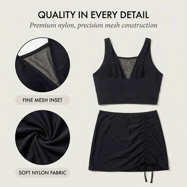 Tidra™ – Tummy Control High-Waist Skirt Bikini Set with Adjustable Mesh Overlay + 50% OFF