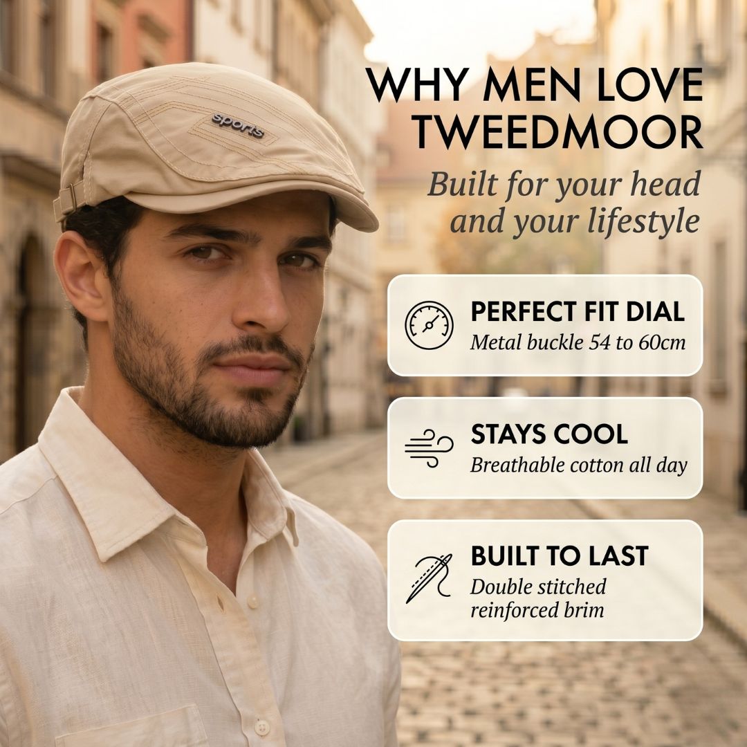 Tweedmoor™ – Breathable Cotton Heritage Flat Cap with Adjustable Buckle Fit + 50% OFF